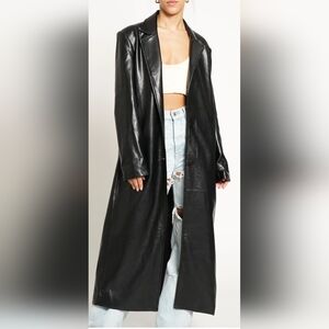NWT Sans Souci Long Faux Leather Coat